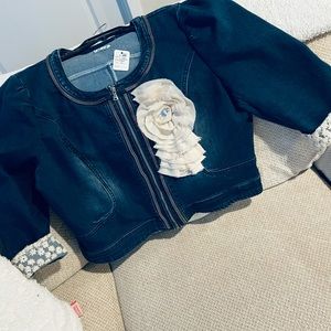 Crop Denim zippered floral jacket